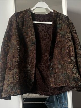 Vtg double sided Womens Brown Patterned Coat Jacket